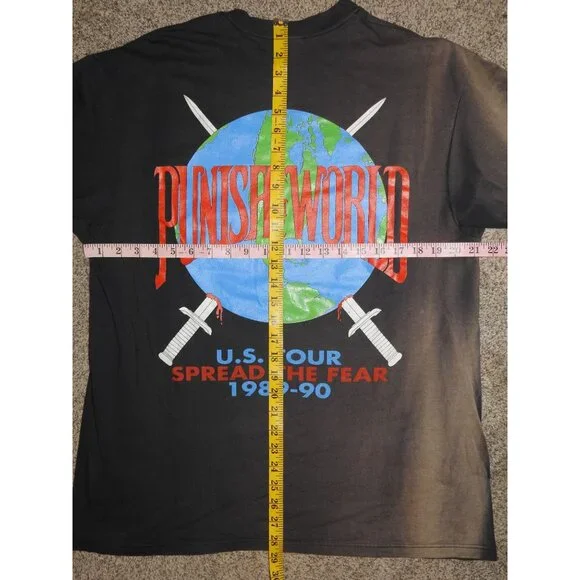 Vintage 1989 Faith Or Fear Punish The World US Spread Fear Tour T-Shirt Large Tees - Short Sleeve